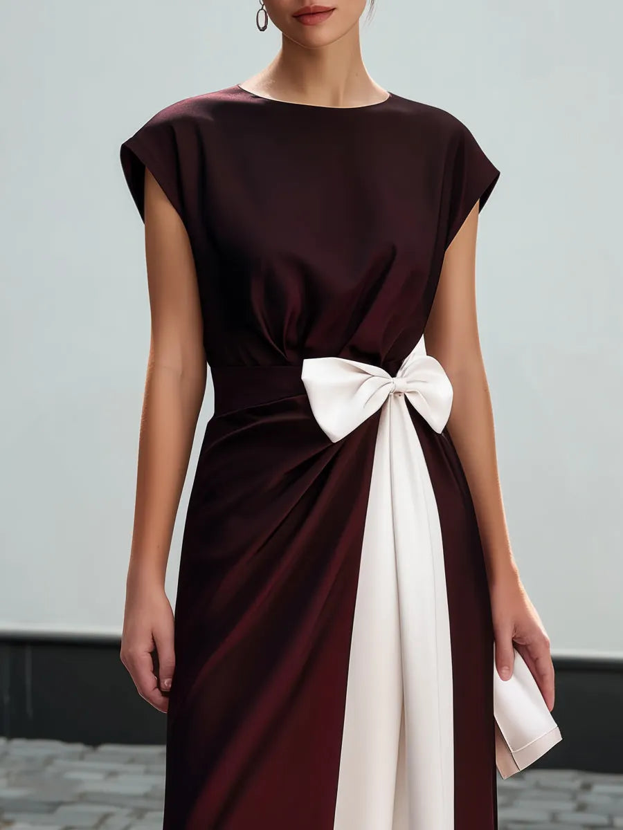 Contrast Panel Bow Waist Maxi Dress