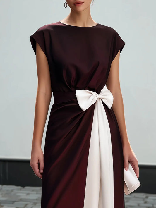 Contrast Panel Bow Waist Maxi Dress