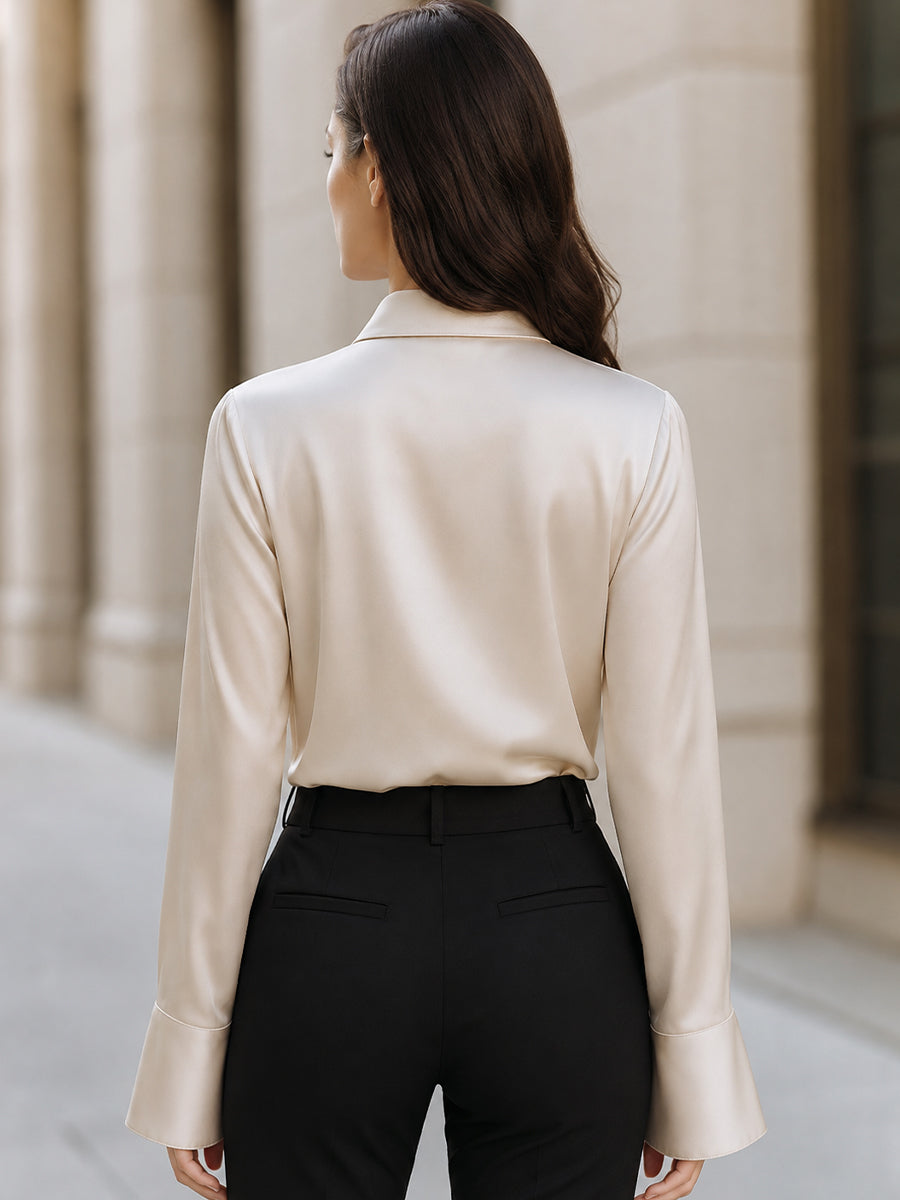 Asymmetrical Collar Satin Blouse