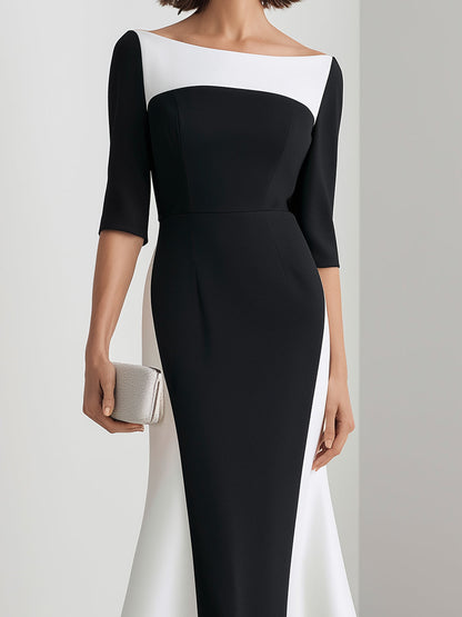 Colorblock Bateau Neck Mermaid Evening Gown