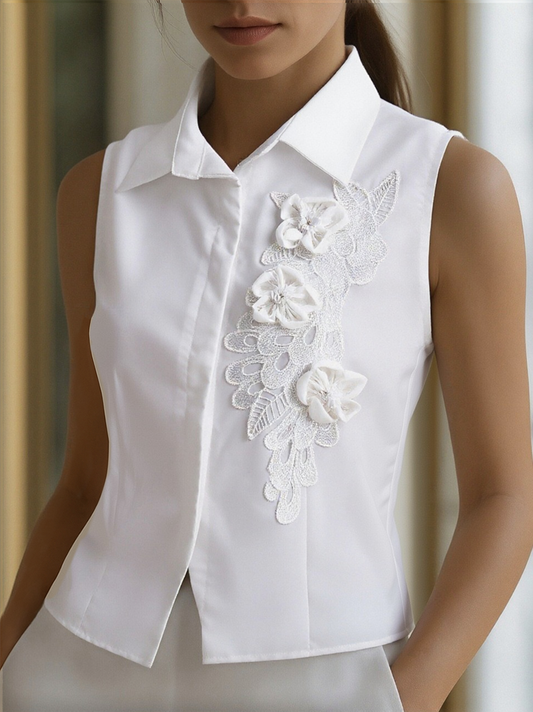 Camisa Regata com Aplique Floral 3D