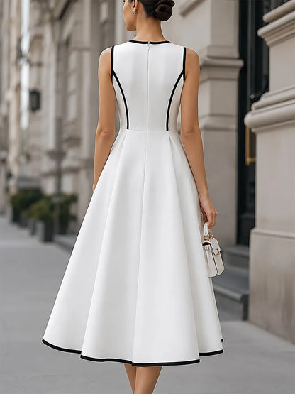 Contrast-Trim Sleeveless A-Line Maxi Dress