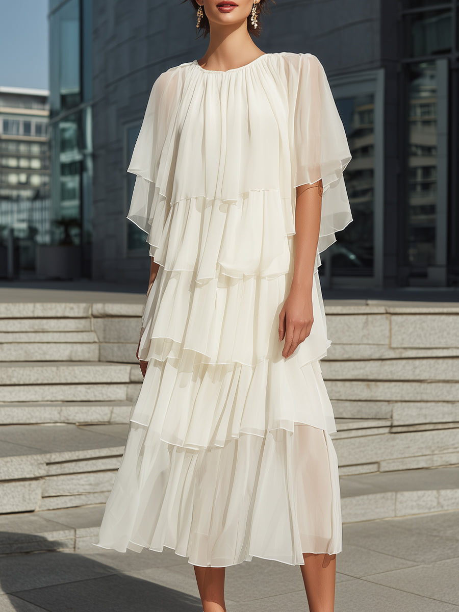 Layered Chiffon Ruffle Midi Dress