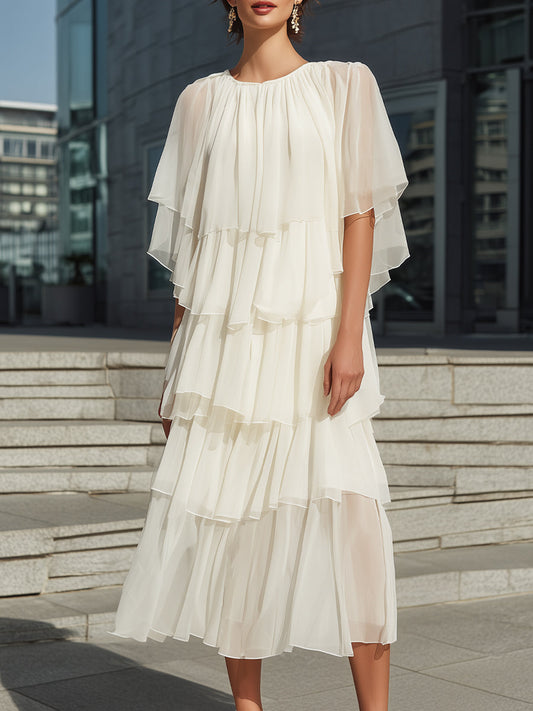 Layered Chiffon Ruffle Midi Dress
