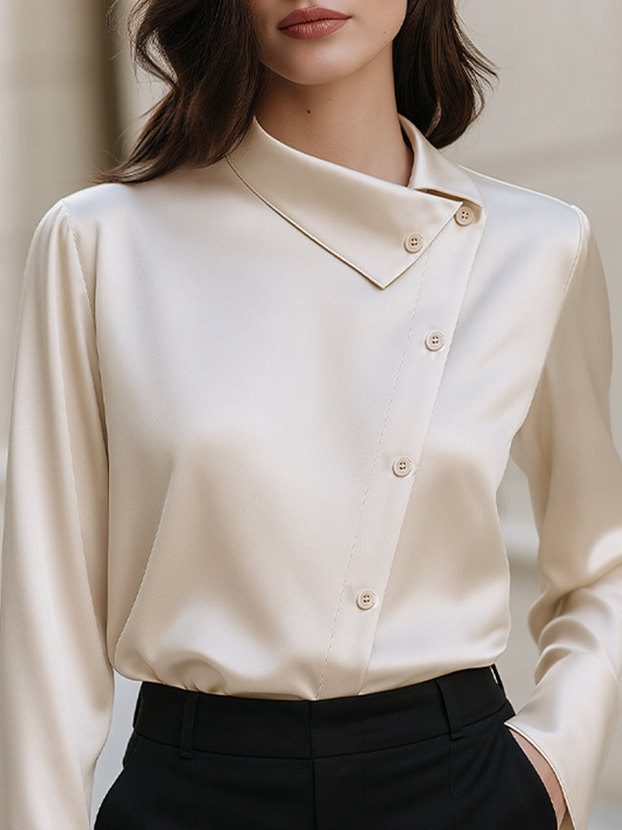 Asymmetrical Collar Satin Blouse