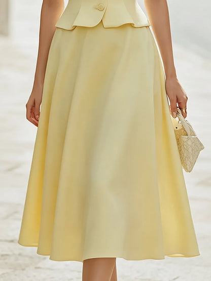 Tailored Puff Sleeve Peplum Jacket And Flared Midi Skirt Set