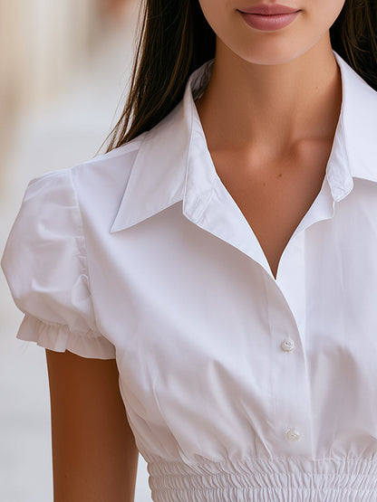 Puffed Sleeve Smocked Waist Peplum Blouse