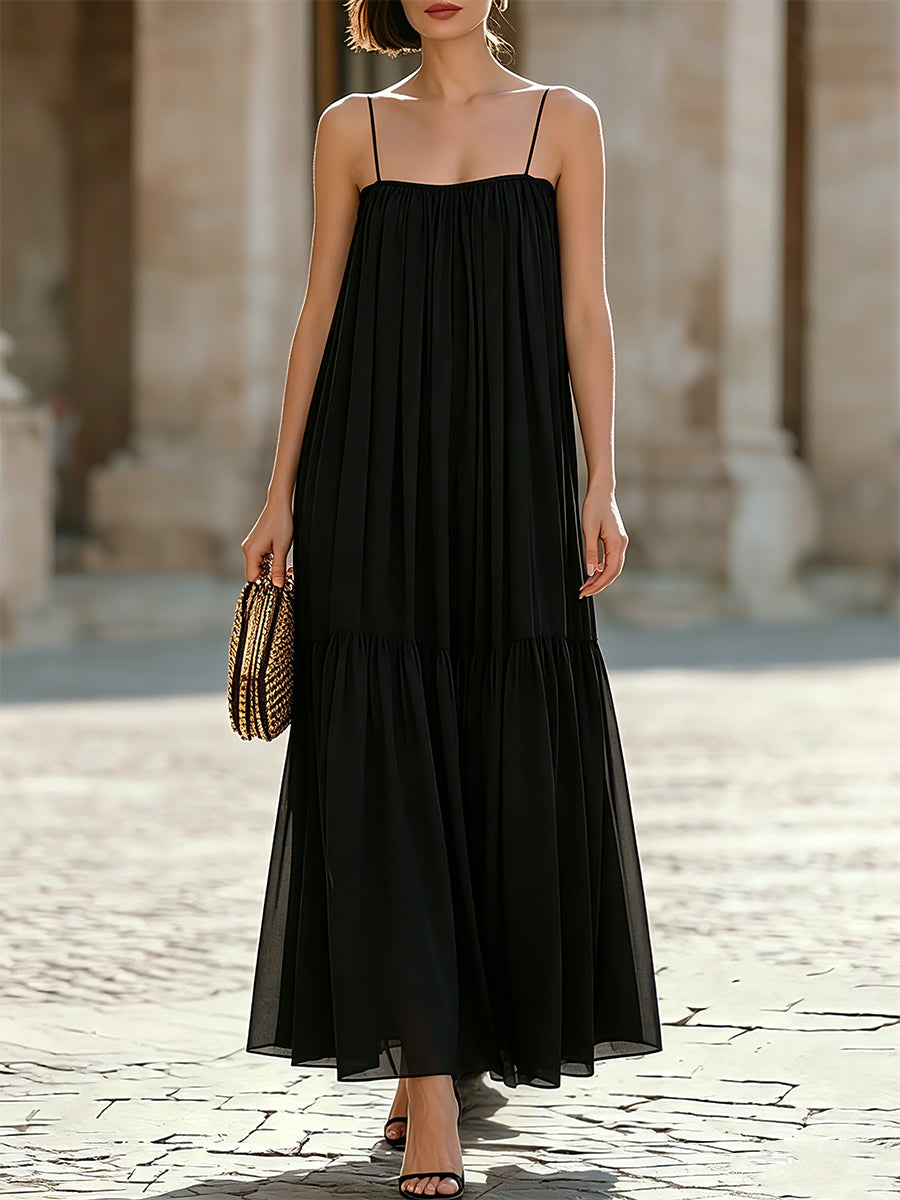 Spaghetti-Strap Tiered Chiffon Maxi Dress