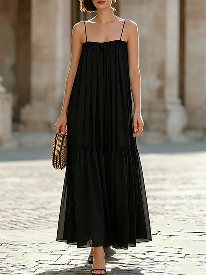 Spaghetti-Strap Tiered Chiffon Maxi Dress