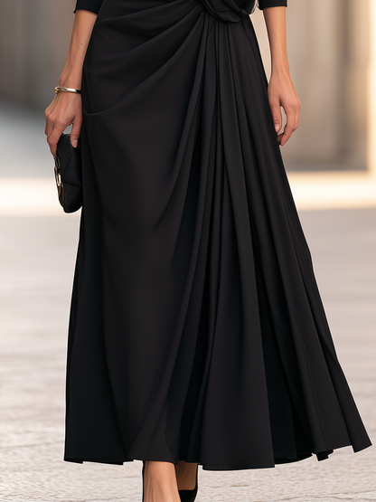 V-Neck Floral-Appliqué Draped Maxi Dress