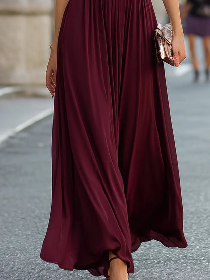 Sleeveless Turtleneck Gathered A-Line Maxi Dress