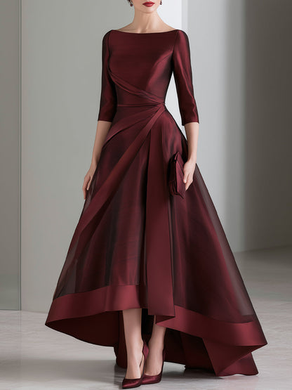 Draped Waist Organza High-Low Evening Dress