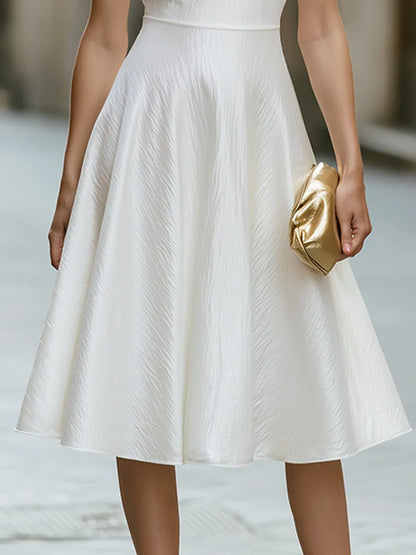 Minimalist Sleeveless Textured Finish Fit-and-Flare Midi Dress