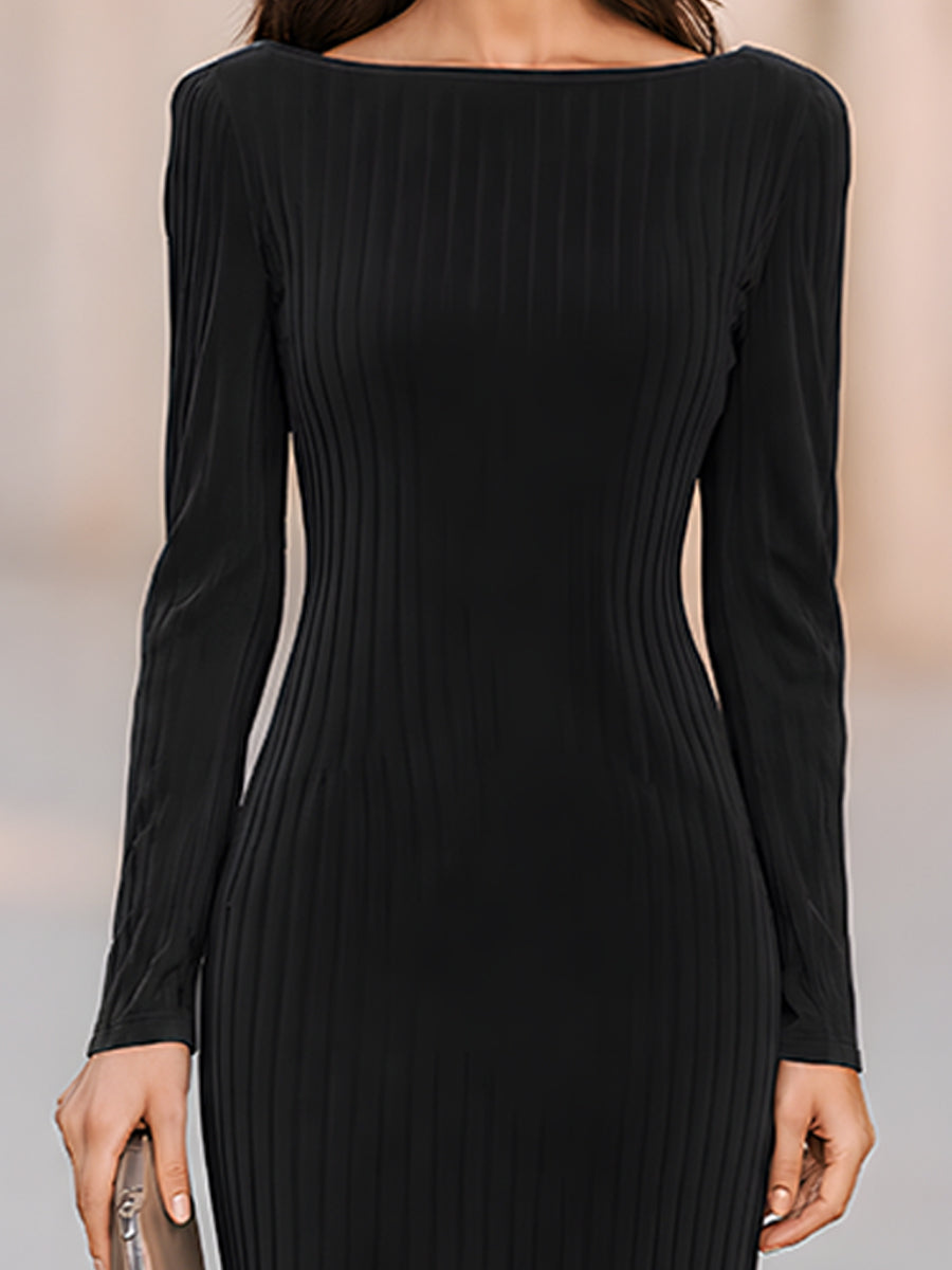 Ribbed Boat-Neck Midi Dress In Velvety Knit