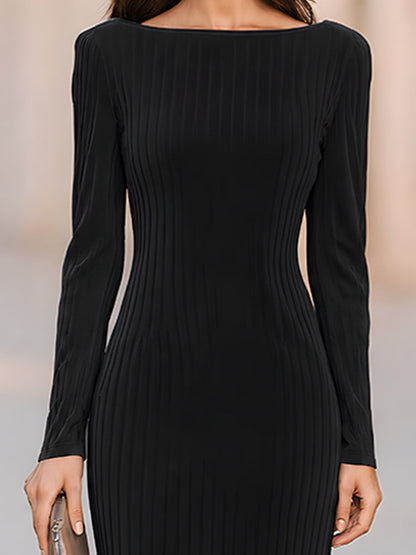 Ribbed Boat-Neck Midi Dress In Velvety Knit