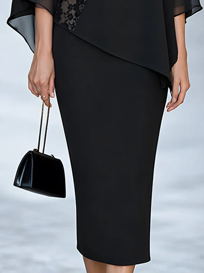 Elegant Chiffon & Lace-Inset Cape-Style Two-Piece Set