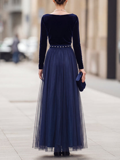 Velvet Bodice And Tulle Maxi Skirt Ensemble