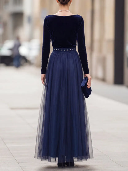Velvet Bodice And Tulle Maxi Skirt Ensemble