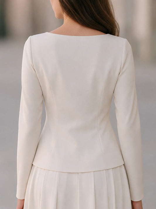 Blusa Manga Longa Transpassada Drapeada Off-White
