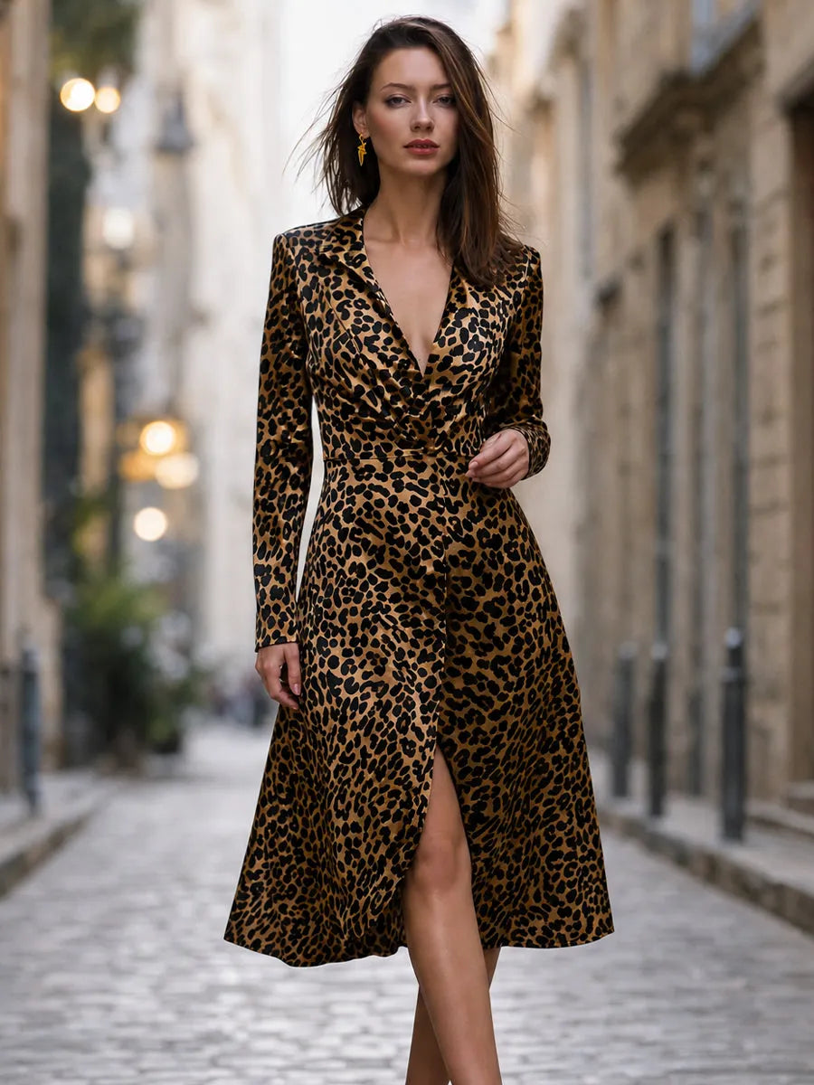 Leopard Print Wrap Midi Dress