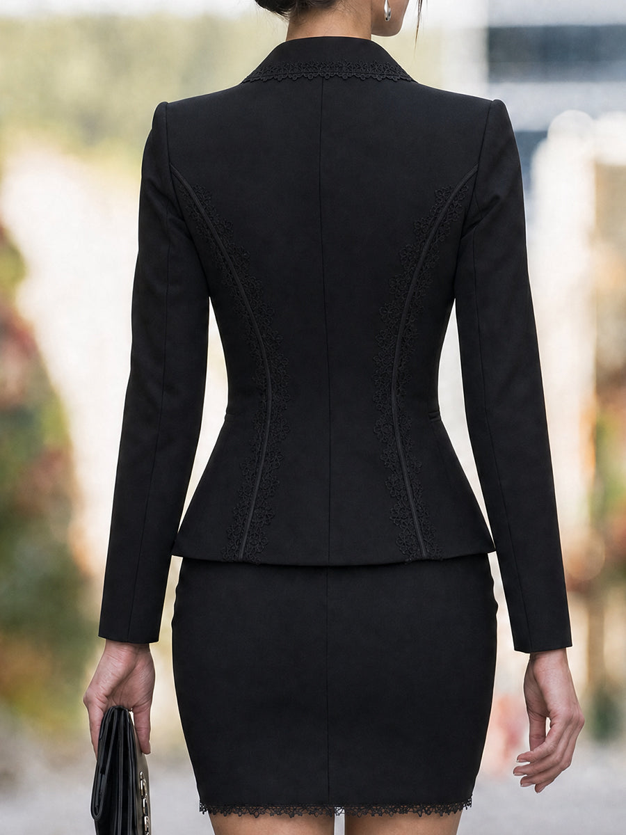 Lace-Trim Zip-Front Jacket And Mini Skirt Set