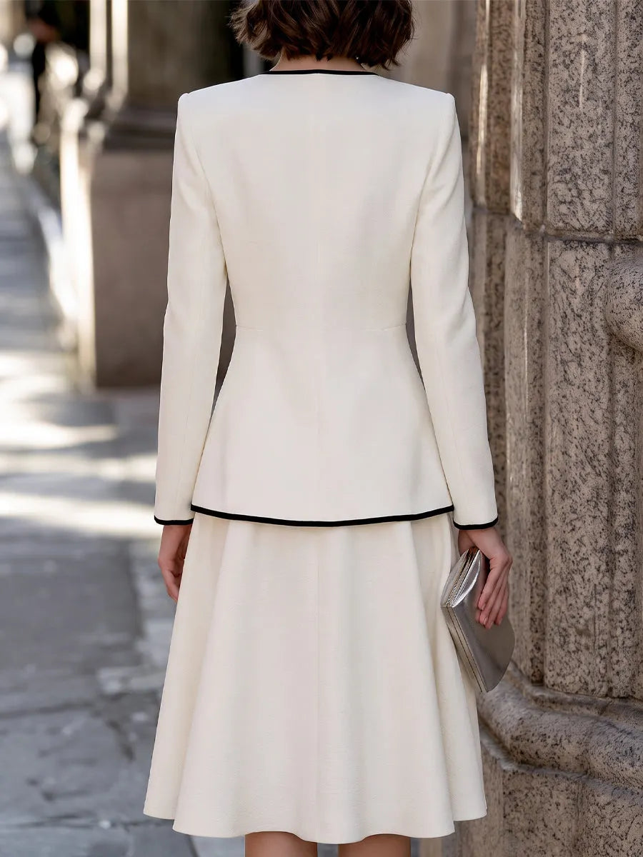 Contrast Trim Jacket And Sleeveless Midi Dress Set