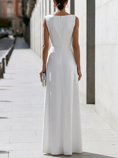 Sleeveless Sequin Side Panel Pleated Evening Gown