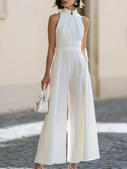 Elegant High-Neck Wide-Leg Jumpsuit With Waist-Defining Silhouette