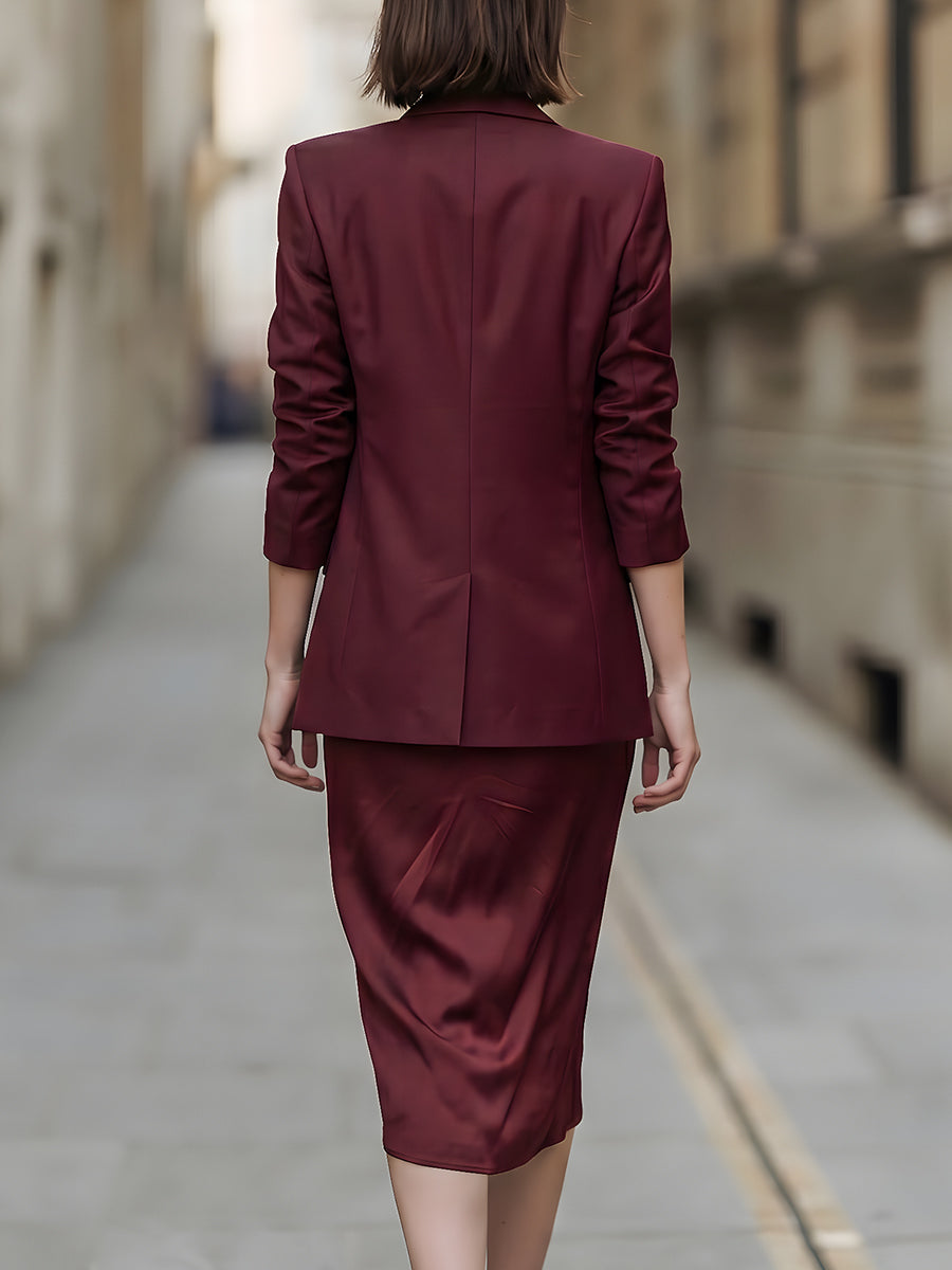 Satin Blazer & Draped Midi Dress Two-Piece Set