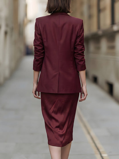 Satin Blazer & Draped Midi Dress Two-Piece Set