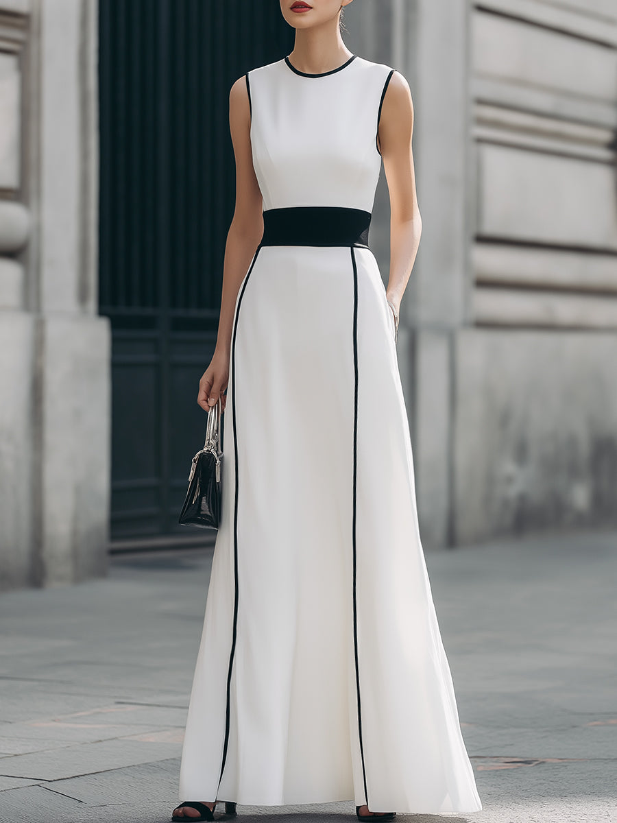 Contrast Trim Sleeveless Maxi Dress