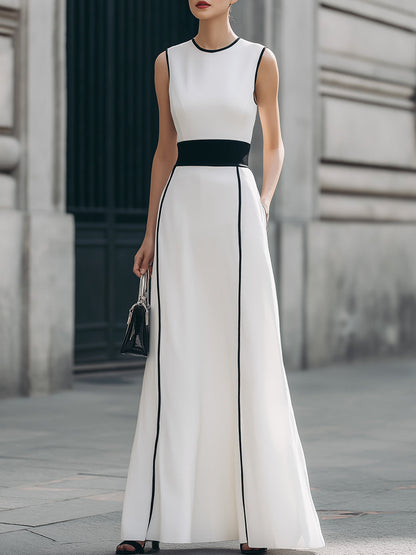 Contrast Trim Sleeveless Maxi Dress