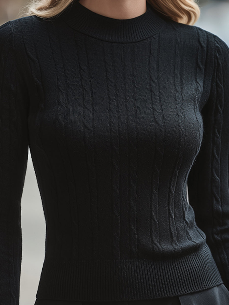 Elegant Cable-Knit Crewneck Fitted Sweater