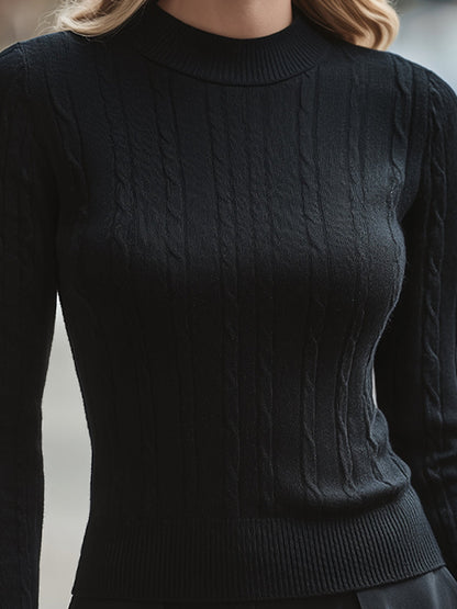Elegant Cable-Knit Crewneck Fitted Sweater