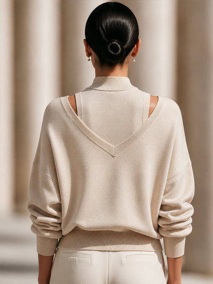 Layered-Look Mock-Neck V-Neck Sweater
