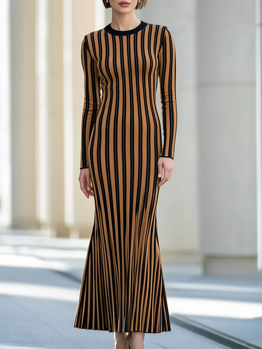 Vertical-Stripe Knit Mermaid Maxi Dress
