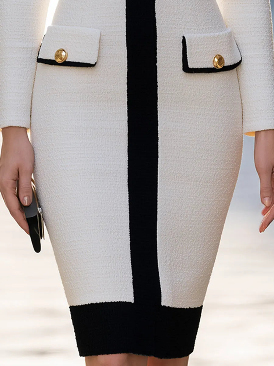 Elegant Contrast Trim Tweed Blazer Dress
