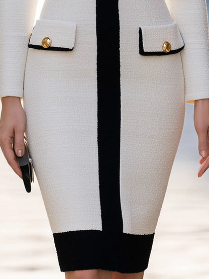 Elegant Contrast Trim Tweed Blazer Dress