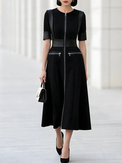 Zip Front Structured Midi Dress