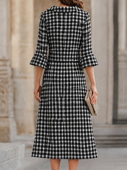 Elegant Black And White Tweed Two-Piece Skirt Set