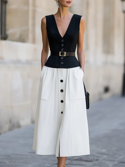 Sleeveless Vest And A-line Skirt Two-Piece Set