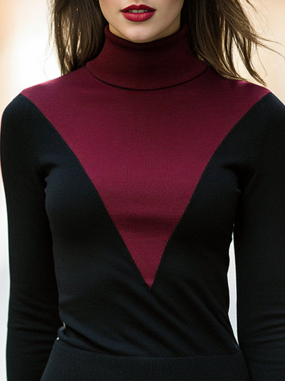 Geometric Colorblock Turtleneck Knit Top