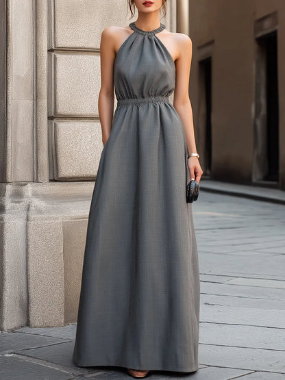 Elegant Gathered Halter Maxi Dress