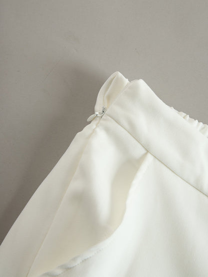 Ivory Stand Collar Split Neck Blouse & Wide-Leg Pants Two-Piece Suit