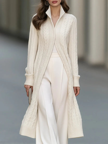 Cable Knit Shawl Collar Long Cardigan Coat