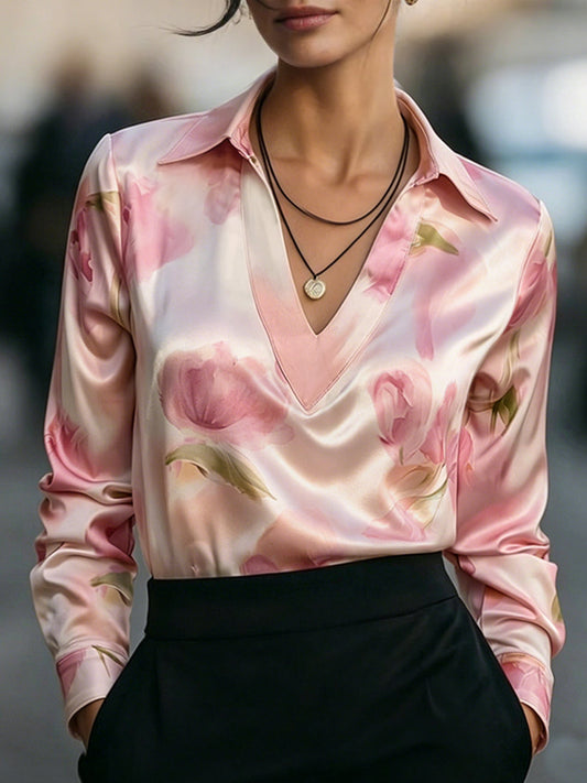 Blusa Elegante de Cetim Floral