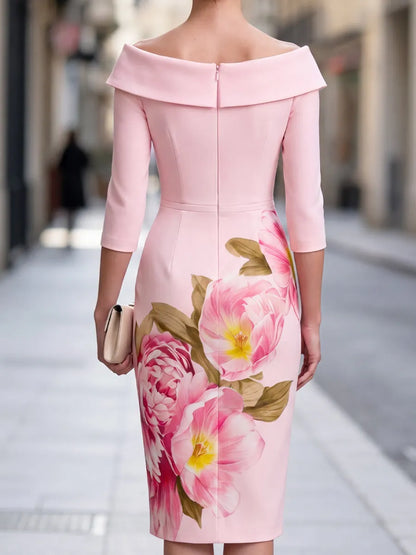 Off-Shoulder Floral Print Midi Dress