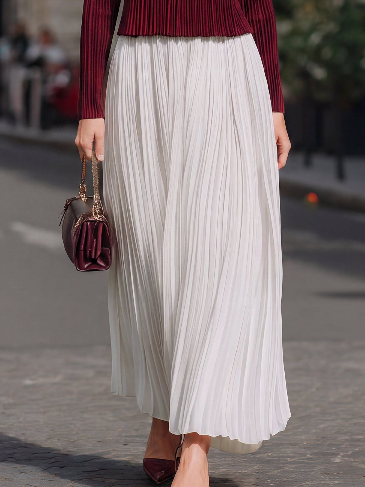 Pleated Mock-Neck Top & Maxi Skirt Set