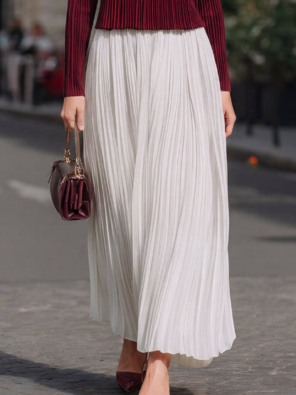 Pleated Mock-Neck Top & Maxi Skirt Set