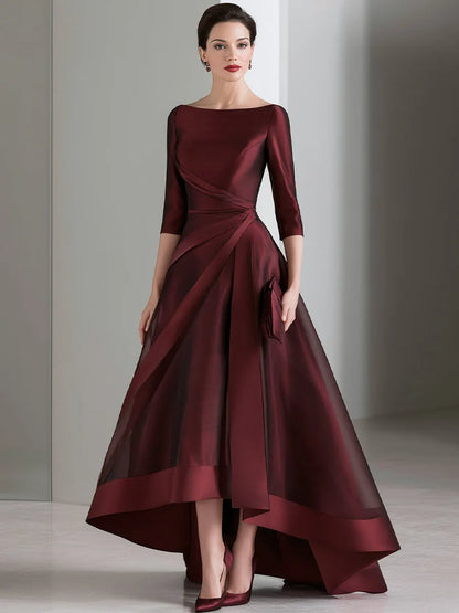Draped Waist Organza High-Low Evening Dress